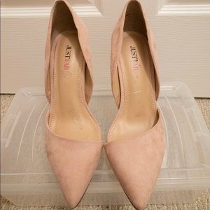 Blush pink faux suede heels